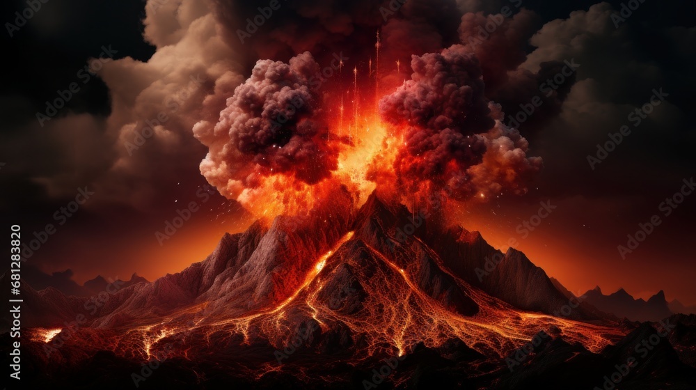 representation of a volcano erupting  AI generated illustration