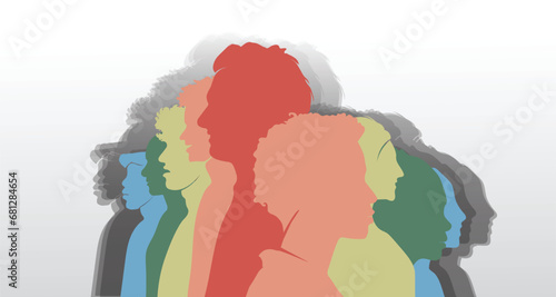 Head silhouettes with different colors as symbol of diversity and inclusion.