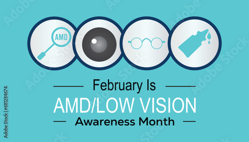 Vector illustration on the theme of AMD/Low vision awareness month observed each year during February.banner, Holiday, poster, card and background design.
