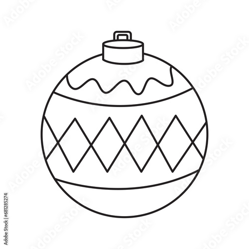 Christmas ball for tree decoration outline with transparent background, suitable for coloring book, sticker and graphic design element