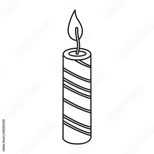 Candle outline illustration with transparent background, suitable for icon, sticker, coloring book and graphic design element