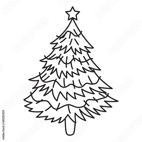 Christmas tree outline with transparent background, suitable for icon, coloring book and graphic design element