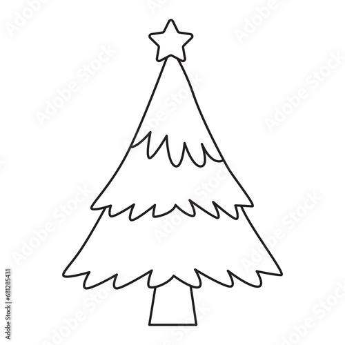 Christmas tree outline with transparent background, suitable for icon, coloring book and graphic design element