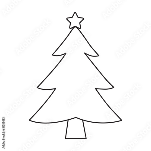 Christmas tree outline with transparent background, suitable for icon, coloring book and graphic design element