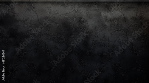 black background, wall with vintage floral ornament on wallpaper