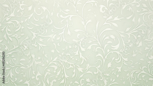 spring light green soft pastel  delicate mint background with vintage floral ornament of olive shades wallpaper on the wall copy space blank