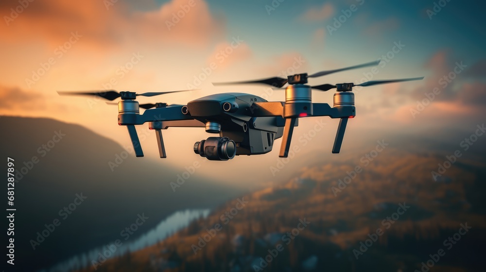 Drones flying in the sky, AI generated Image Drones flying in the sky, AI generated Image