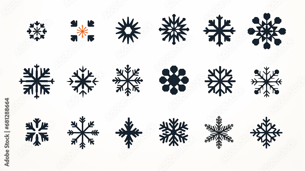 collection of snowflakes isolated on a white background, flat minimalism graphics, set of winter patterns collection of snowflakes isolated on a white background, flat minimalism graphics, set of winter patterns