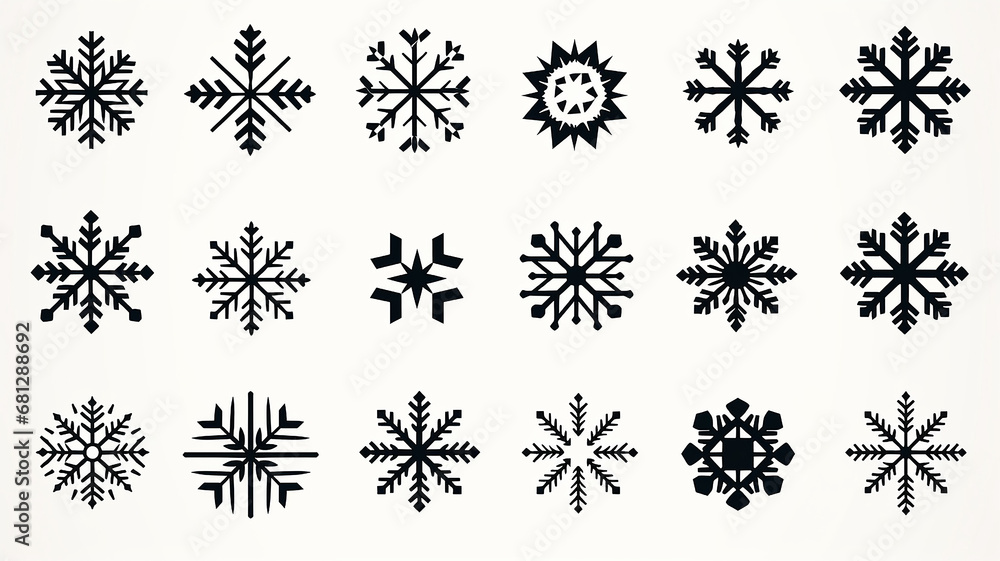 collection of snowflakes isolated on a white background, flat minimalism graphics, set of winter patterns collection of snowflakes isolated on a white background, flat minimalism graphics, set of winter patterns