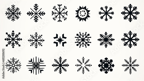collection of snowflakes isolated on a white background  flat minimalism graphics  set of winter patterns