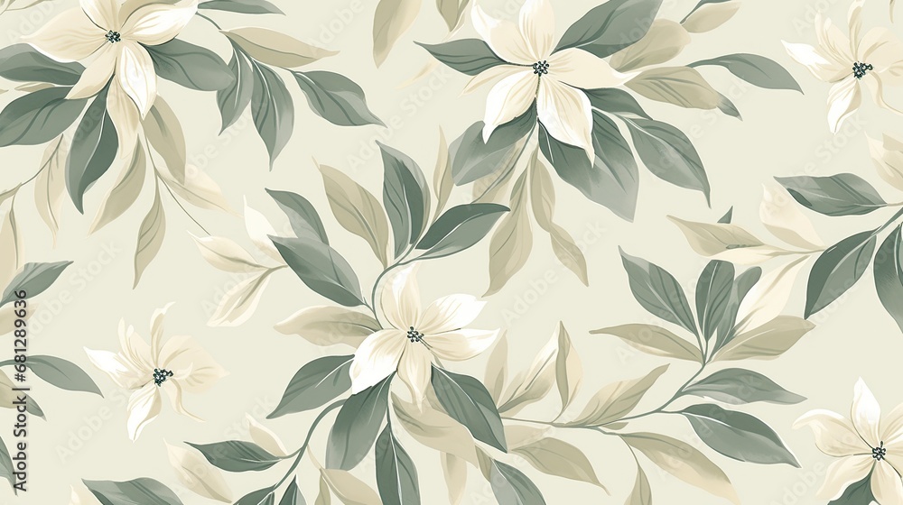 a beige and dusty green botanical for a background in a horizontal format in an abstract floral pattern-themed, graphic illustration in JPG. Generative ai a beige and dusty green botanical for a background in a horizontal format in an abstract floral pattern-themed, graphic illustration in JPG. Generative ai