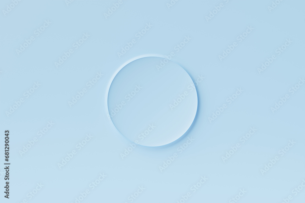 3D illustration  of  blue  round  frame  on a  monochrome wall for design