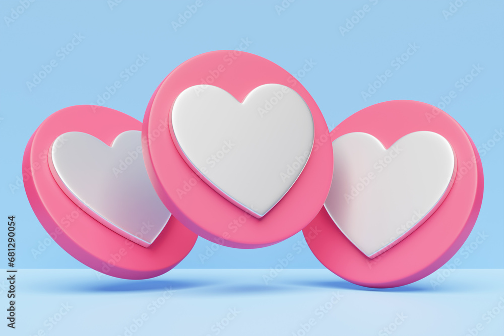 3d illustration Heart text box, heart icon, social media love notification, love icon for Instagram in chat box. Set of heart in speech bubble icon.