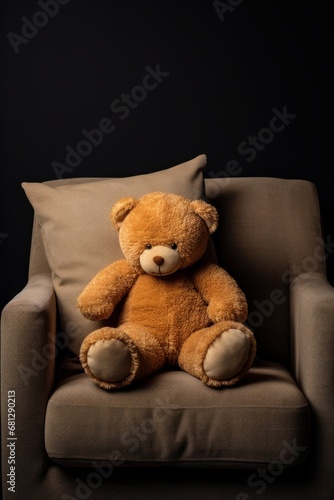 huggable teddy bear sitting on a cozy cushion AI generated illustration