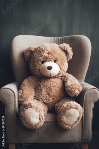 huggable teddy bear sitting on a cozy cushion AI generated illustration