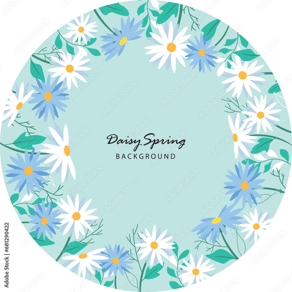 Frame art templates with daisy flowers. Illustration for social media posts, banner, internet ads design. Organic nature cosmetics green backgrounds. Hand drawn doodle plants.