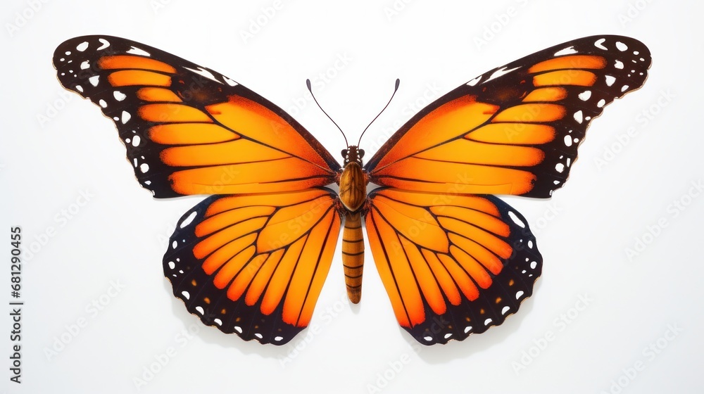 Fototapeta premium large exquisite butterfly in flight rendered in hovering on a plain white background AI generated illustration