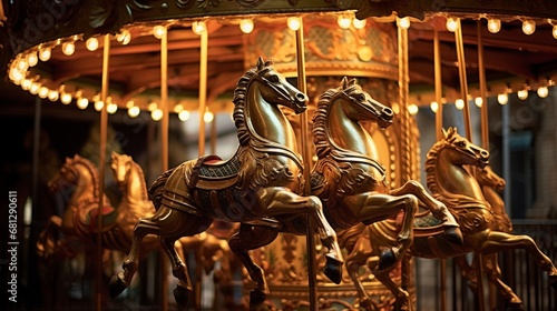 merry-go-round in motion with antique brass horses AI generated illustration © ArtStage