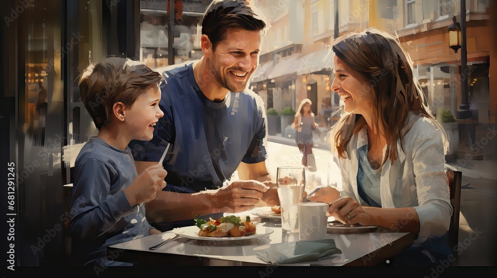 A beautiful family enjoying a meal together, demonstrating love, respect, and care. Generative AI
