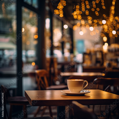 Interior of a coffee shop with bokeh lights