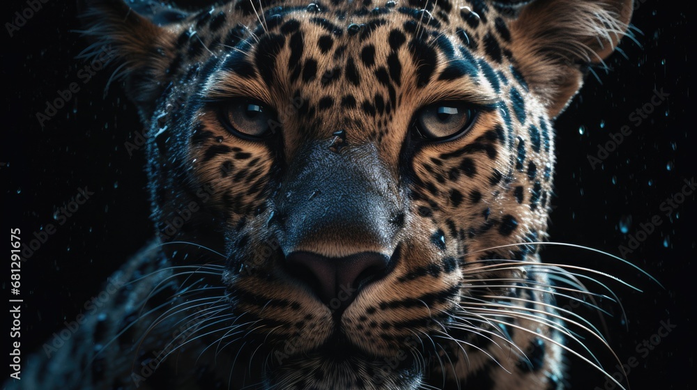 a horizontal close-up of a Jaguar in a Wildlife-themed, realistic illustration in JPG.  Generative ai