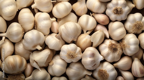Top-view angle background of garlic vegetables.