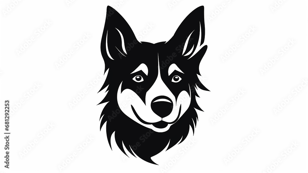 dog logo, simple flat graphics, black and white illustration