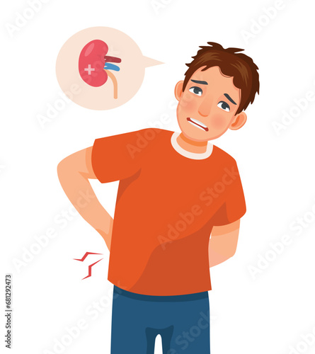 Young man suffering from kidney pain disease