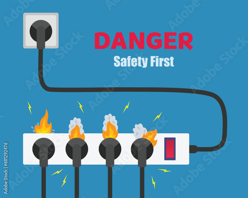 Electric circuit overload cause extension cord socket burning short circuit