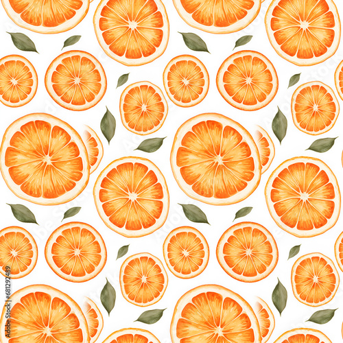 Orange seamless pattern, watercolor illustration, background.