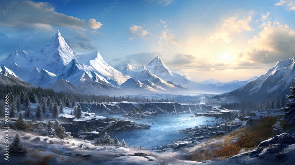 a valley in the heart of winter where the snow blankets a valley in the heart of winter where the snow blankets