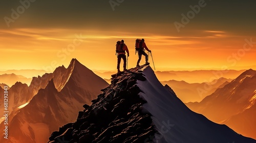 sunset over the mountains and hiking freinds  © Faisal