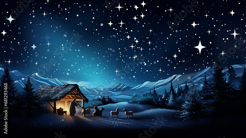 christmas nativity scene, illustration, christmas eve greeting card photo