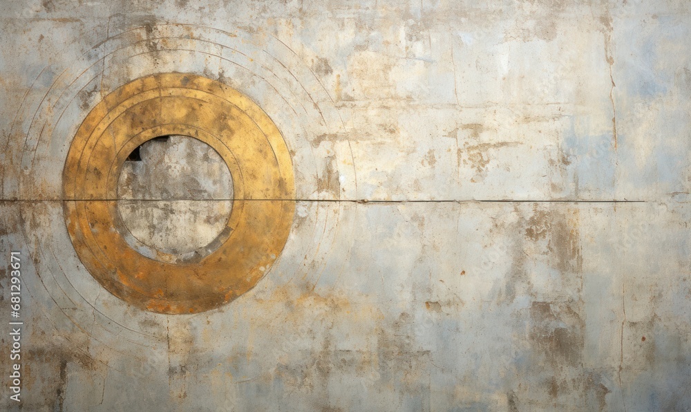 Old rusty metal wall with a hole in the middle. Abstract background.