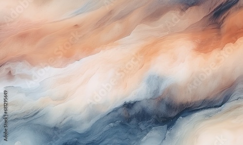 Abstract background of acrylic paint in blue, orange and beige tones.