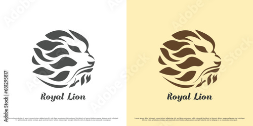 Lion head logo design illustration. Silhouette shadow head face wild predator animal lion character pride wisdomm embrace wise crest. Creative simple brave angry subtle abstract flat icon symbol.
