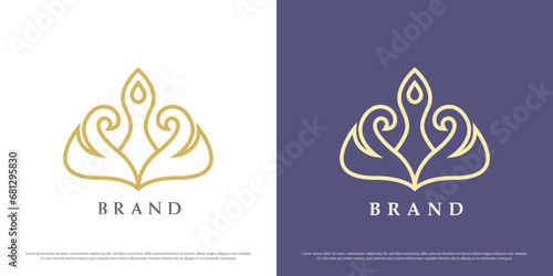 Queen crown logo design illustration. Line art linear symbol of beautiful princess royal queen crown. Flat icon simple minimalist royal imperial greece rome glamorous elegant abstract beautiful.