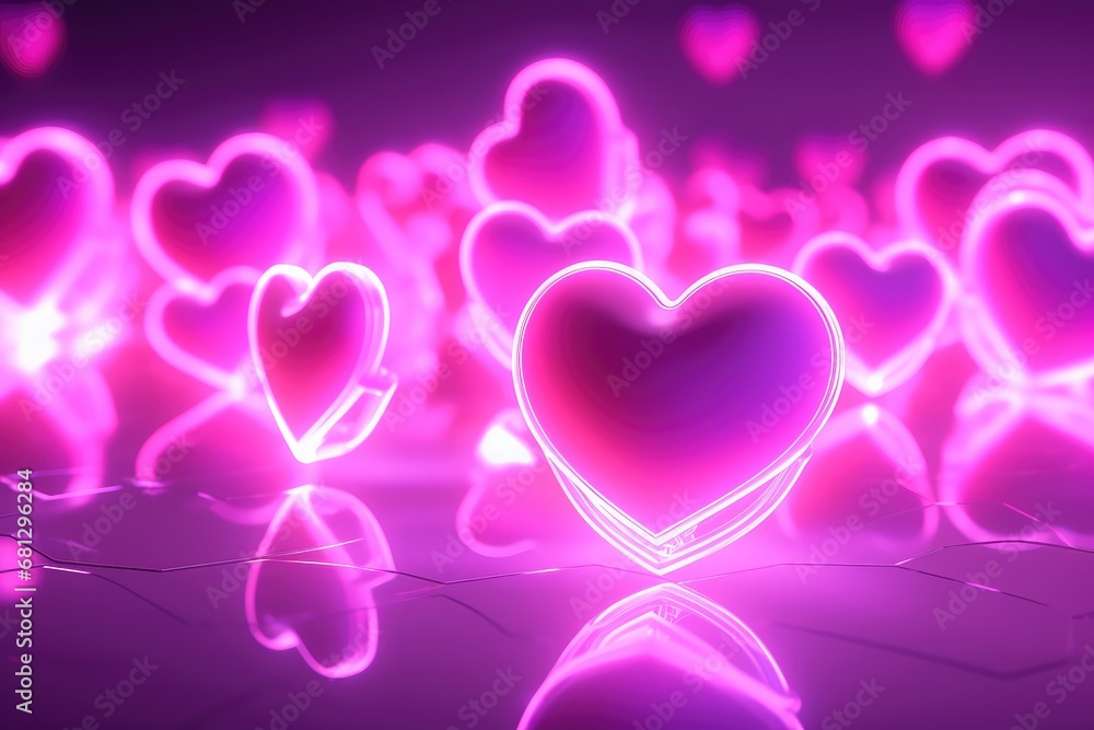 a pink neon light with hearts of heart, romantic frame background Generative AI a pink neon light with hearts of heart, romantic frame background Generative AI