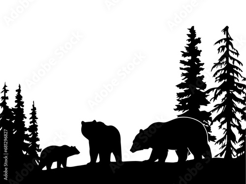 Bear On the forest vector silhouette, bear vector silhouette, bear icon vector
