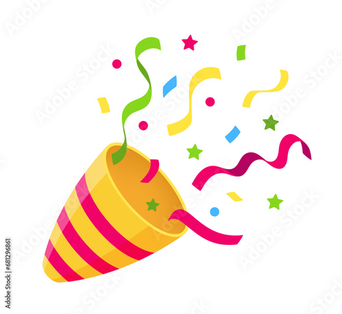 Party popper icon. Congratulation cone firecracker with confetti for birthday, christmas. Surprise cracker. vector illustration.