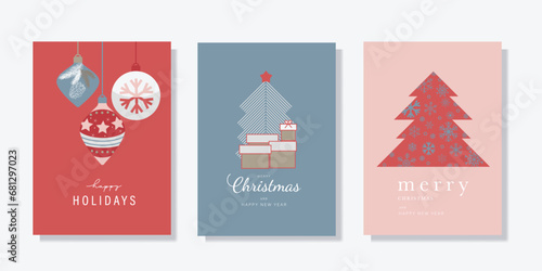 Merry Christmas and Happy New Year Card set. Vector illustrations for background, greeting card, party invitation card, website banner, social media banner, ,Happy Holidays, season's greeting © babeer