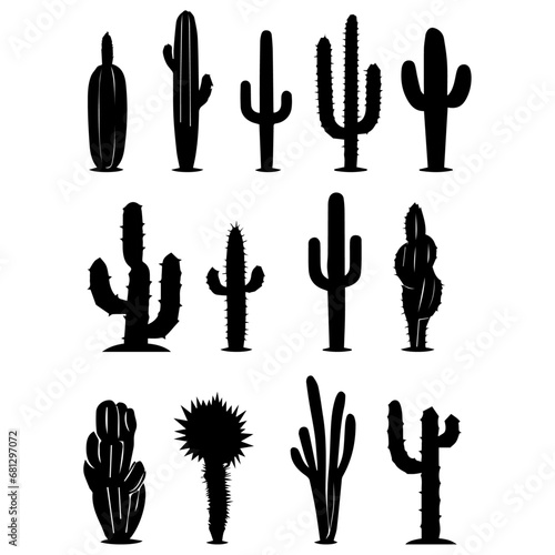 Different Type of Cactus vector silhouette illustration