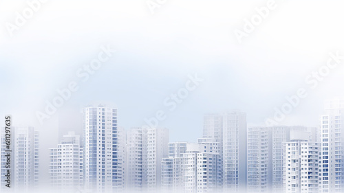 white background  a row of apartment buildings in a white fog  urban abstract panorama  mortgage population social issues