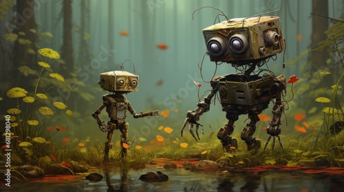 robot child and nature background wallpaper AI generated image