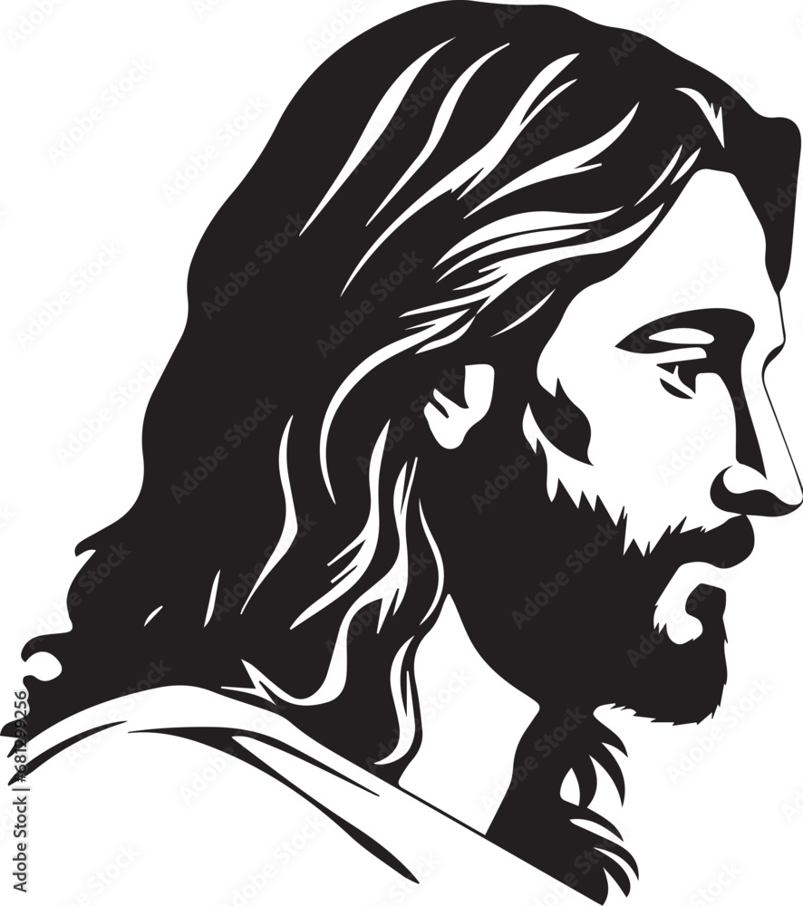 Silhouette of a Jesus, Christian Art, Template for plotter laser cutting of paper, metal engraving, sign,  wood carving, cnc, Generative AI