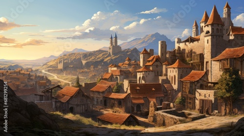 village house painting background wallpaper AI generated image photo