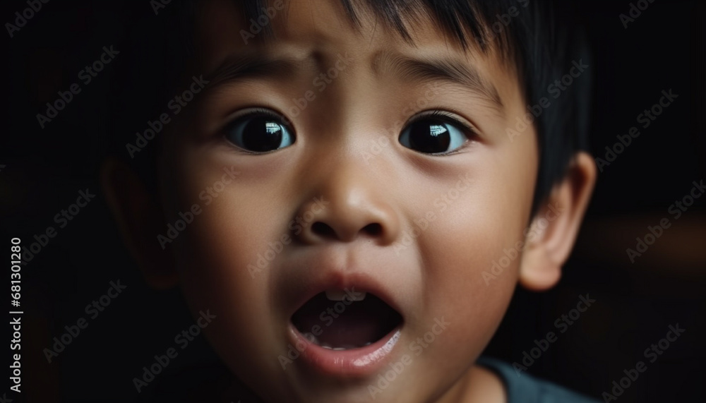 Cute child portrait one boy screaming, one girl looking away generated by AI Cute child portrait one boy screaming, one girl looking away generated by AI