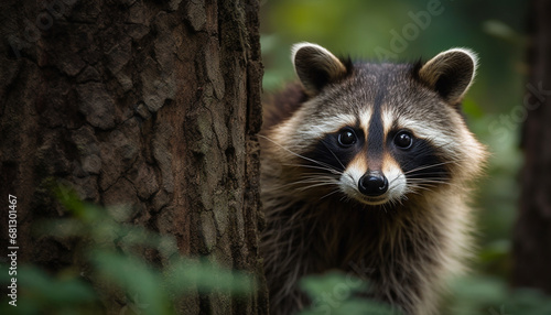 Cute mammal looking at camera in green forest outdoors generated by AI