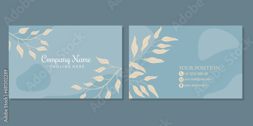 business card template with hand drawn floral pattern. landscape orientation for invite design, prestigious gift card, voucher or luxury name card