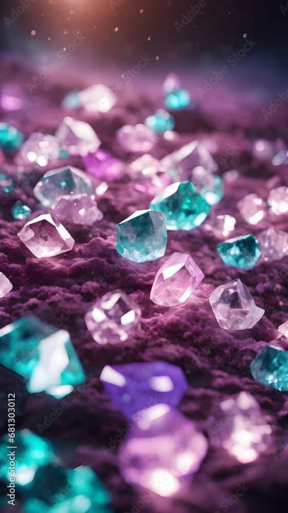 blue and pink crystal or set of gemstones.